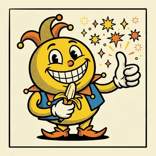 PunchlineForge mascot praising